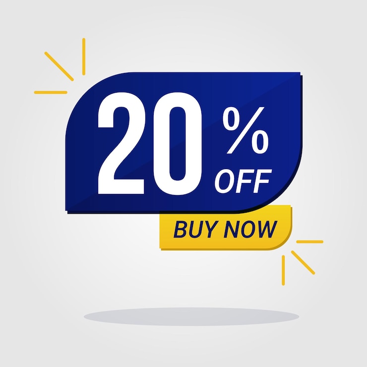 Vector square sticker with 20 percent discount sale tag blue yellow isolated vector illustration