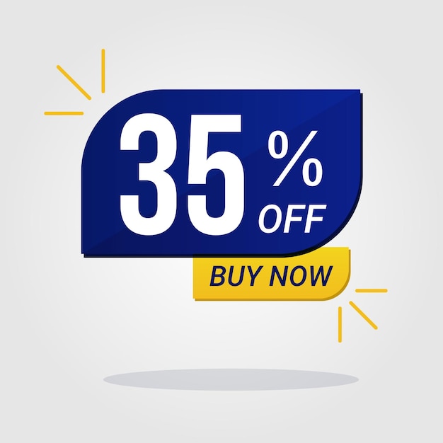 Square sticker with 35 percent discount Sale Tag Blue Yellow Isolated Vector Illustration