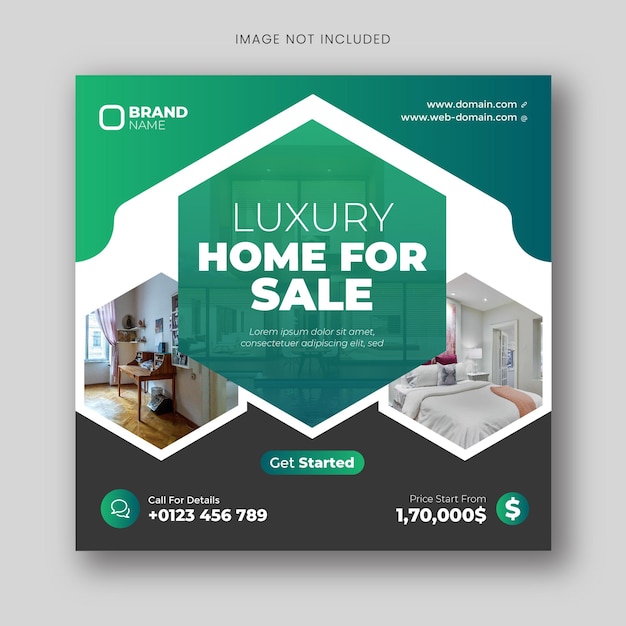 Vector square template of real estate advertising for social media post