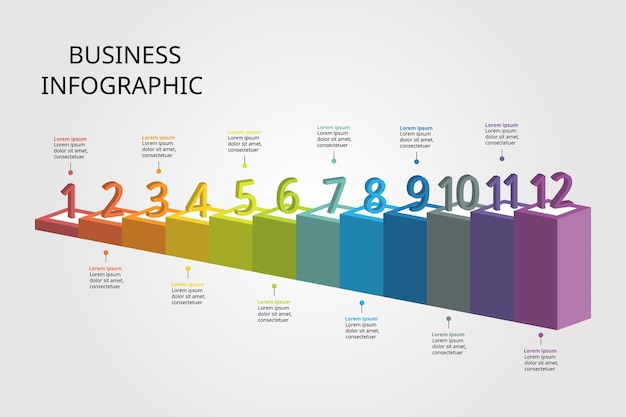 Square template step for infographic for presentation for 12 element