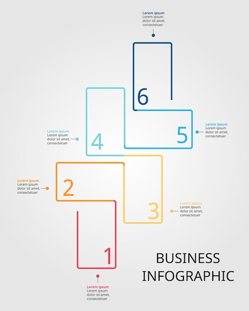 Modello di grafico temporale quadrato per l'infografica per la presentazione per 6 elementi