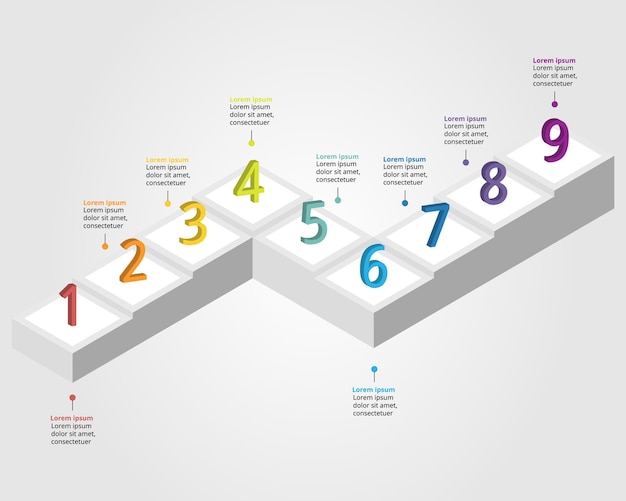 square timeline chart template for infographic for presentation for 9 element