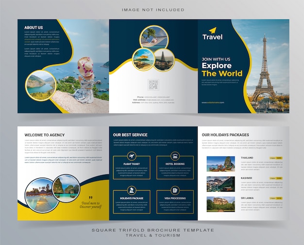 Square travel trifold brochure template