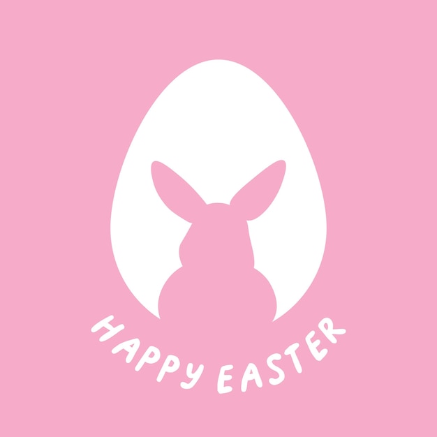 Square vector minimalistic illustration in pink and white with text Happy Easter