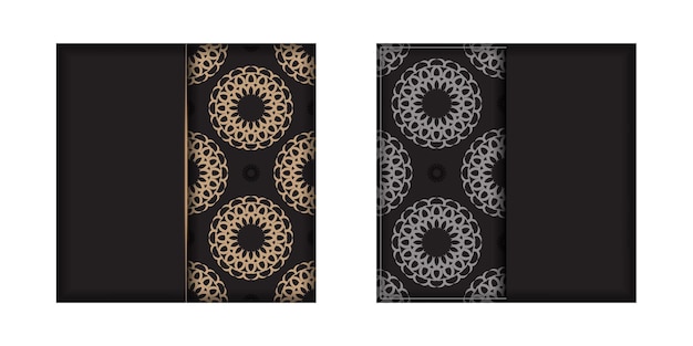 Design quadrato da cartolina vettoriale in colore nero con motivi di lusso. design per biglietti d'invito con spazio per il tuo testo e ornamenti vintage.