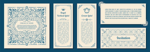 Vector square and vertical vintage labels for packaging calligraphic card and frame line art label design