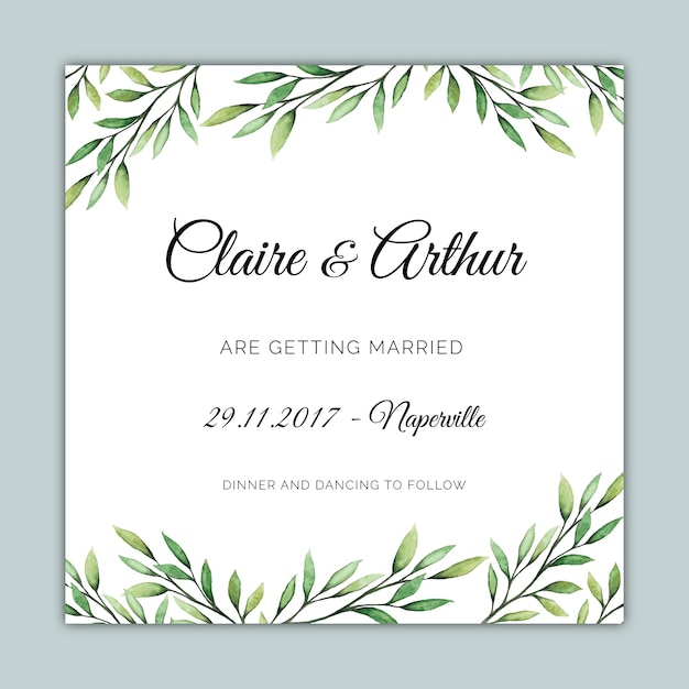 Vector square wedding invitation template with botanical illustrations