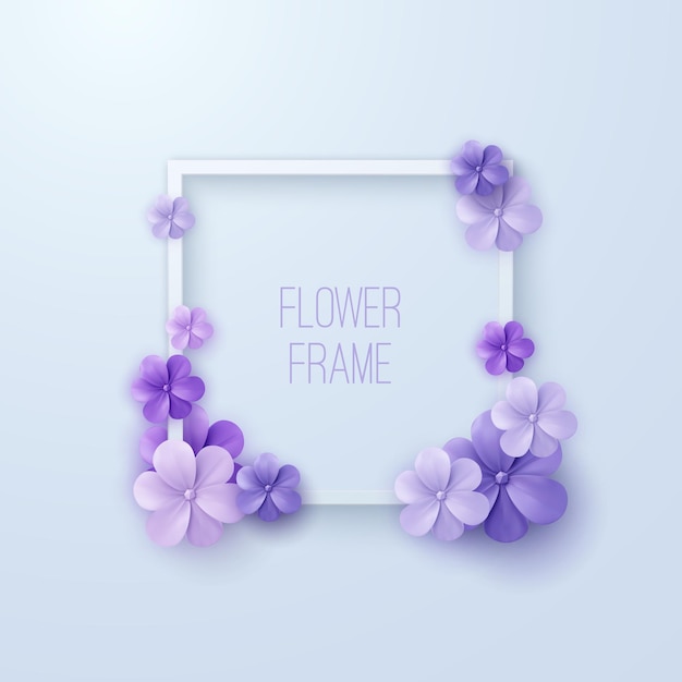 Square white frame with violet flowers