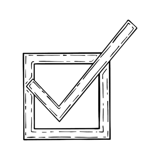 Square with check mark symbol of consent confirmation doodle linear