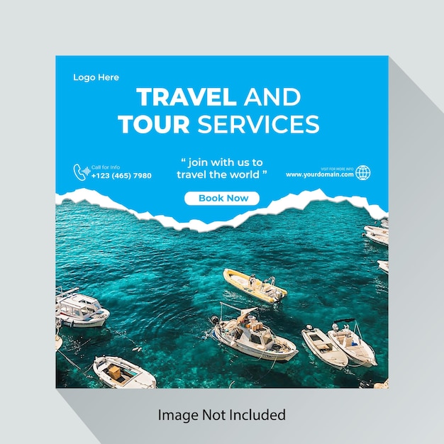 Square world travel agency social media post template design