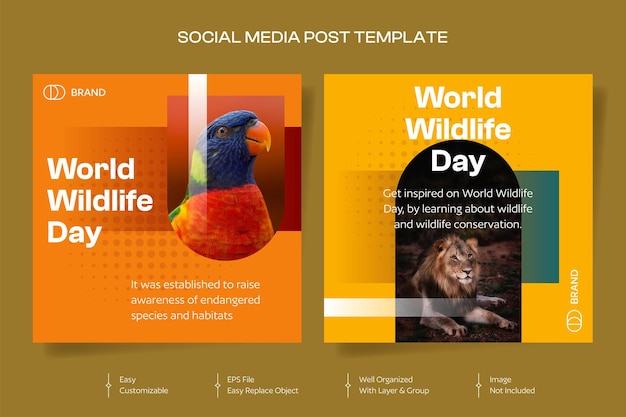 Vettore modello di post instagram per la giornata mondiale della fauna selvatica quadrata