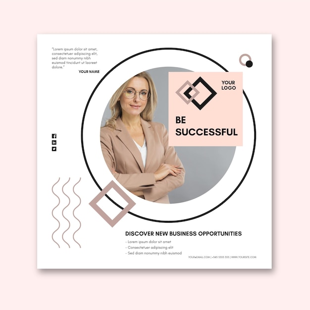 Vector squared flyer template for businesswoman