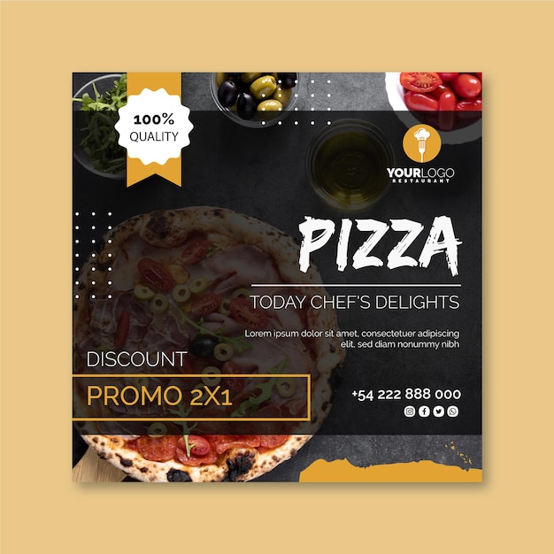 Vector squared flyer template for pizza restaurant