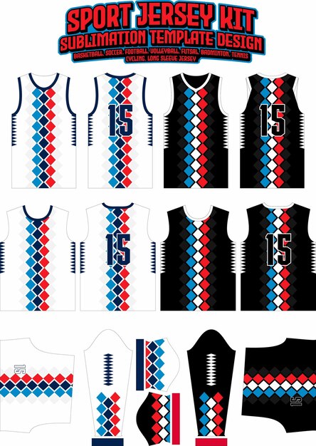 Modello di layout per abbigliamento sportivo con design in jersey colorato e piastrelle quadrate