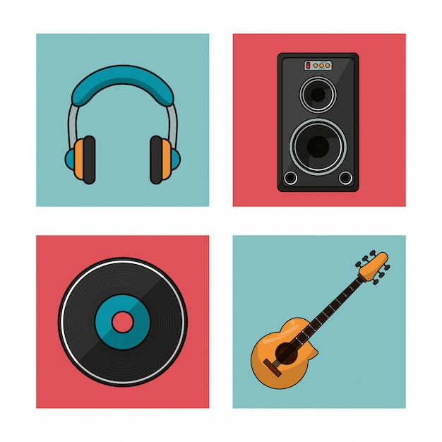 Vector squares with musical instruments and playback elements