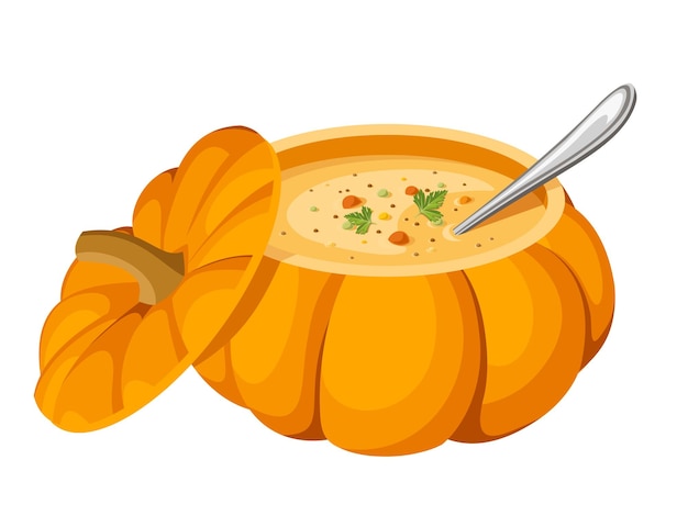 Vettore zuppa di zucca in una zucca