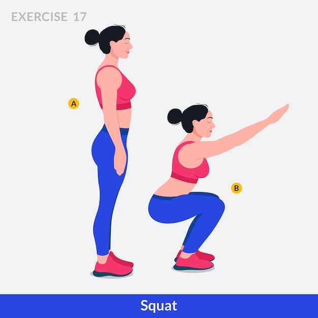 Приседания упражнения Женщина тренировки фитнес аэробика и упражнения