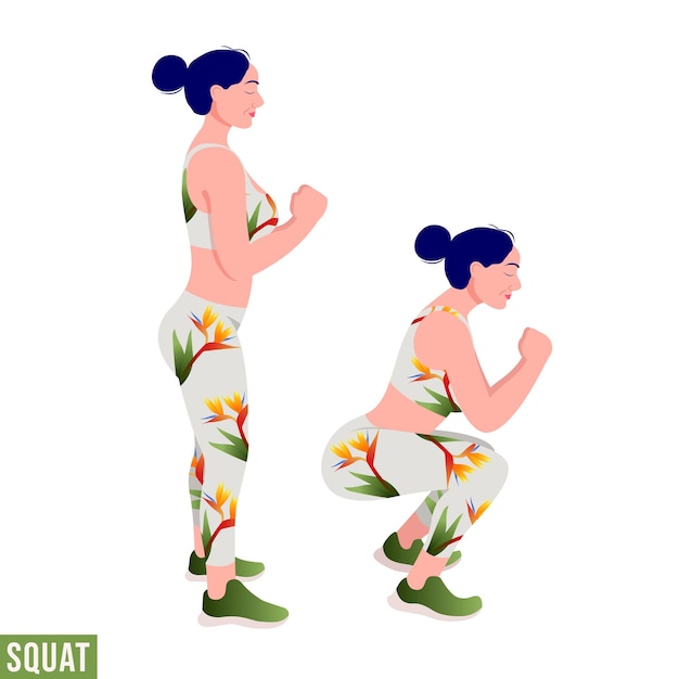 Vector squat exercise woman workout fitness aerobic and exercises