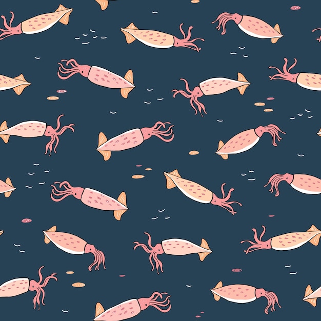 Squid animal vector seamless pattern