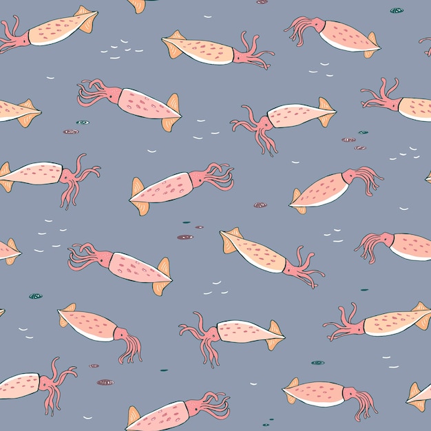 Squid animal vector seamless pattern