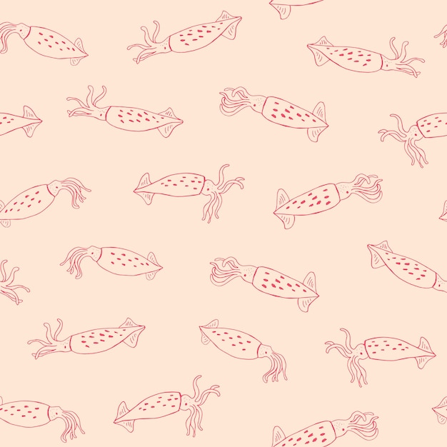 Squid animal vector seamless pattern