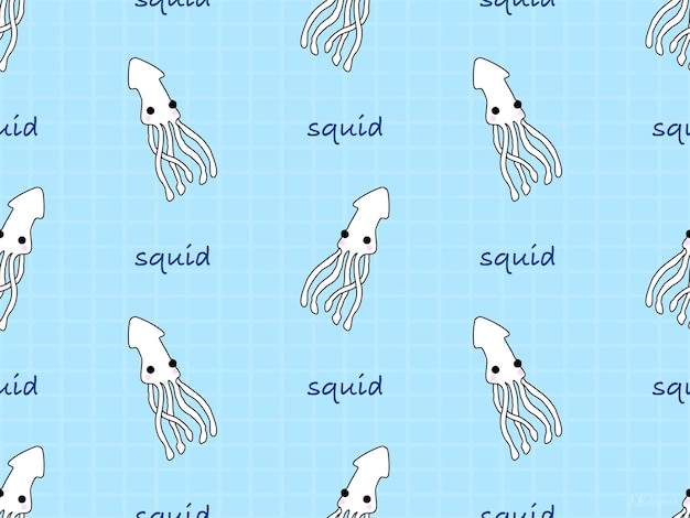 Squid cartoon character seamless pattern on blue background