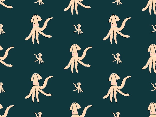 Squid cartoon character seamless pattern on green background