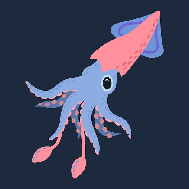 Vector squid in cartoon style isolated vector