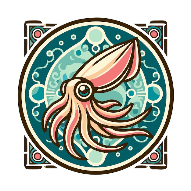 squid flat vector design in art nouveau style