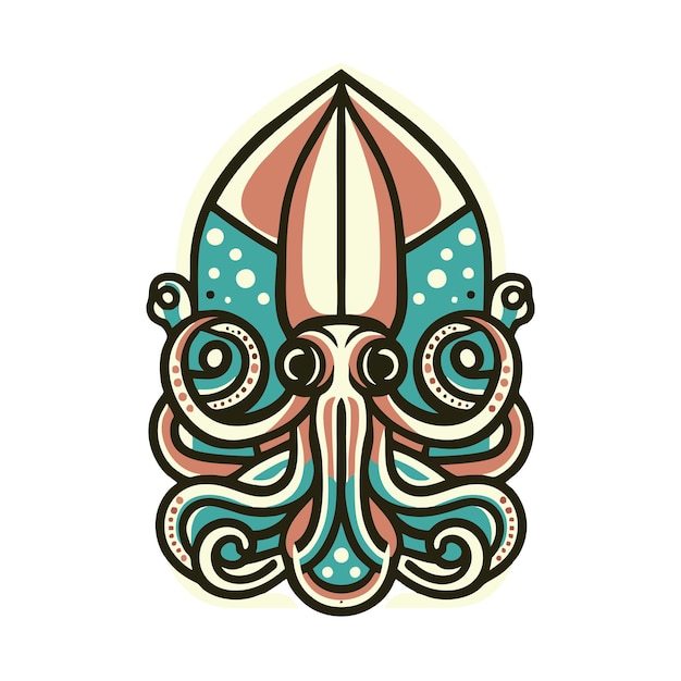 Vector squid flat vector design in art nouveau style