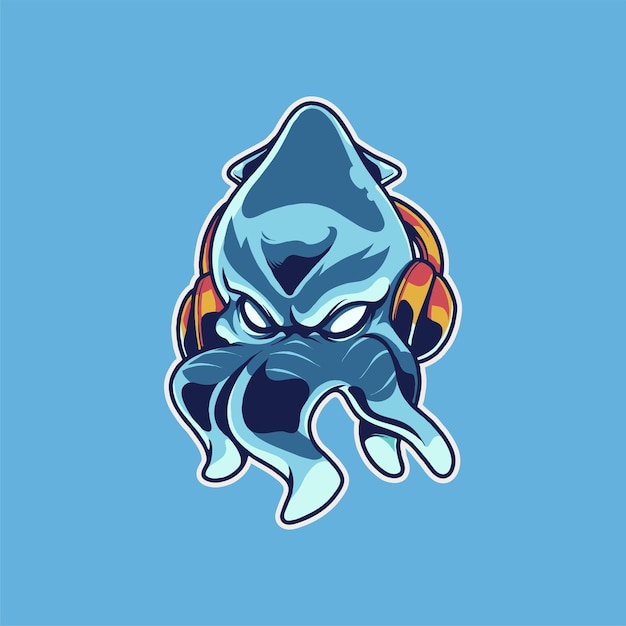 Vector squid gammer mascot esport illustration