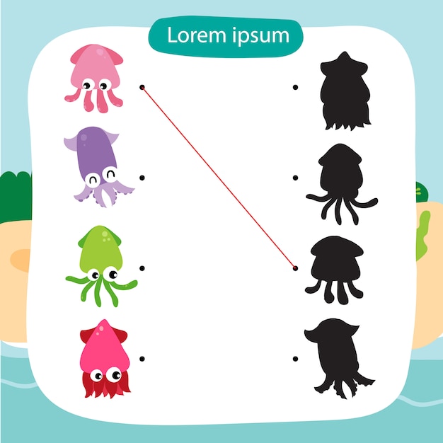 Vector squid matching game vector design