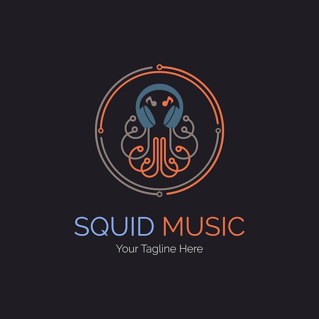 Vector squid music earphone studio logo design template  for brand or company and other