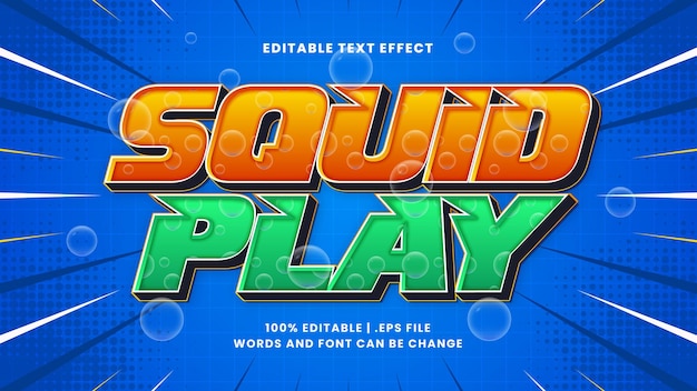 Редактируемый текстовый эффект squid play в игровом и мультяшном стиле