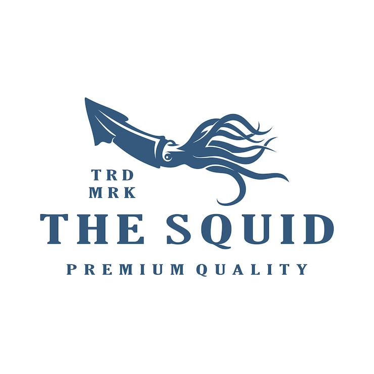 Vector squid seafood vintage logo design vector stock template illustration