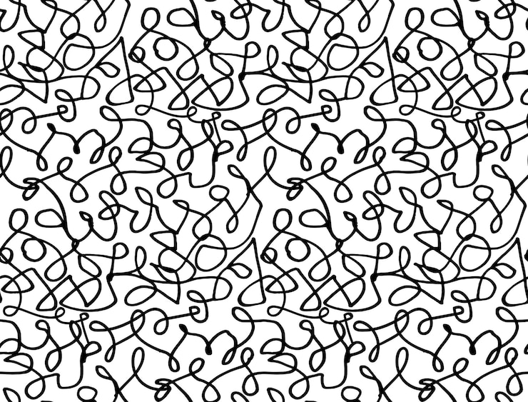 Vector squiggle lines seamless pattern pen freehand doodles black strokes on white  wiggly hand drawing