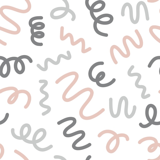 Squiggle shapes wavy and swirled brush strokes vector seamless pattern