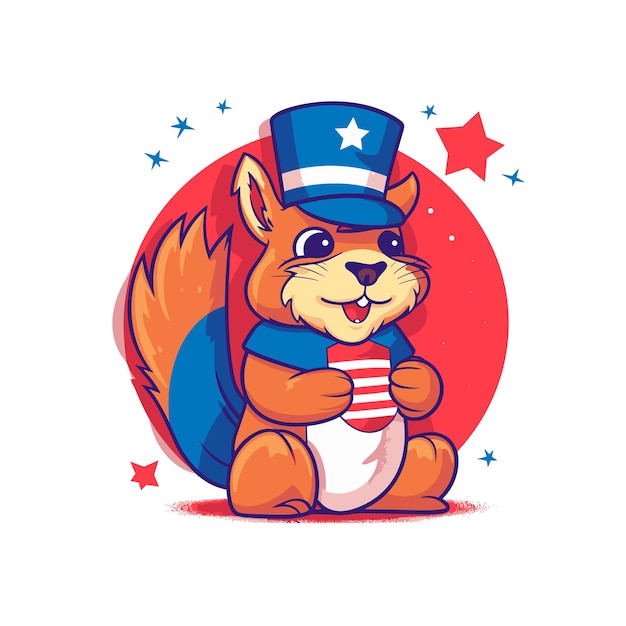 squirrel 4th of July Cute in the style of colorful animal