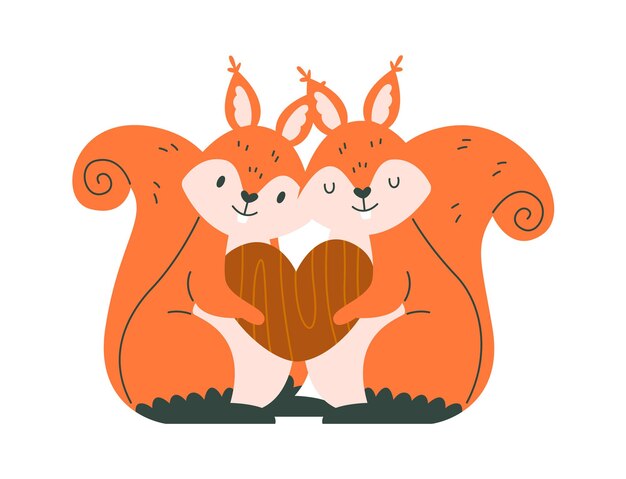 Vector squirrel couple with heart