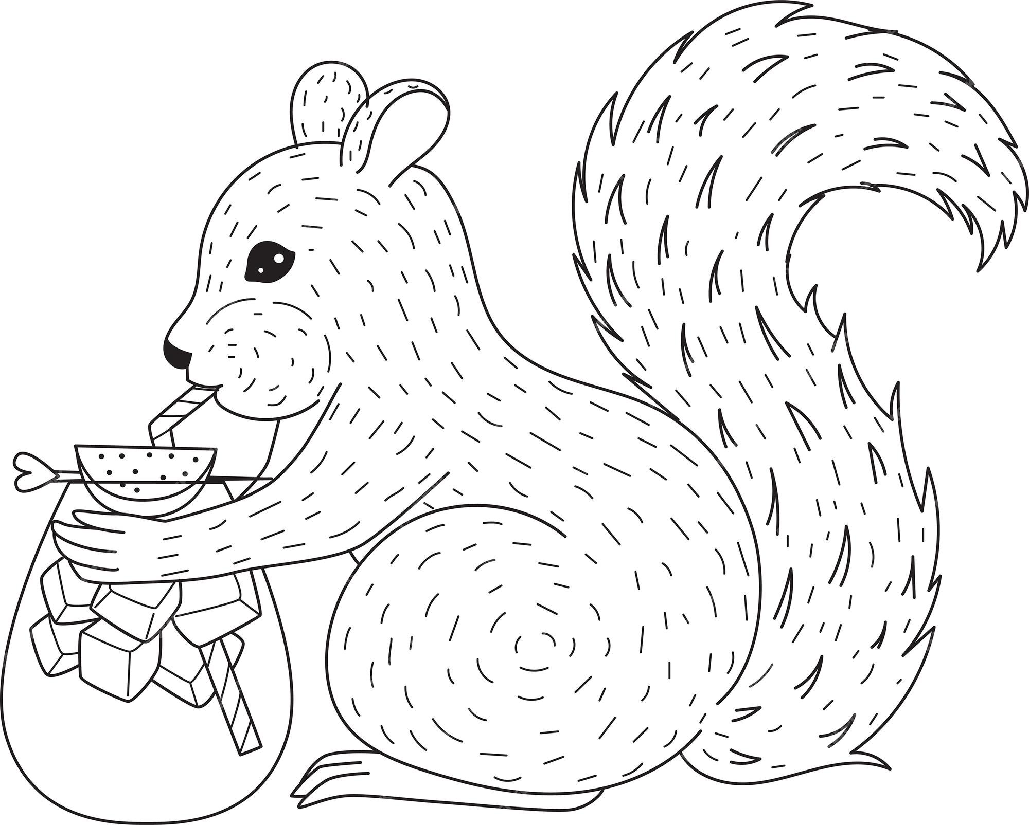Premium Vector   Squirrel drinking cocktail for coloring book ...