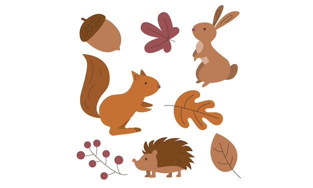 Squirrel hare hedgehog autumn collection forrest animal set