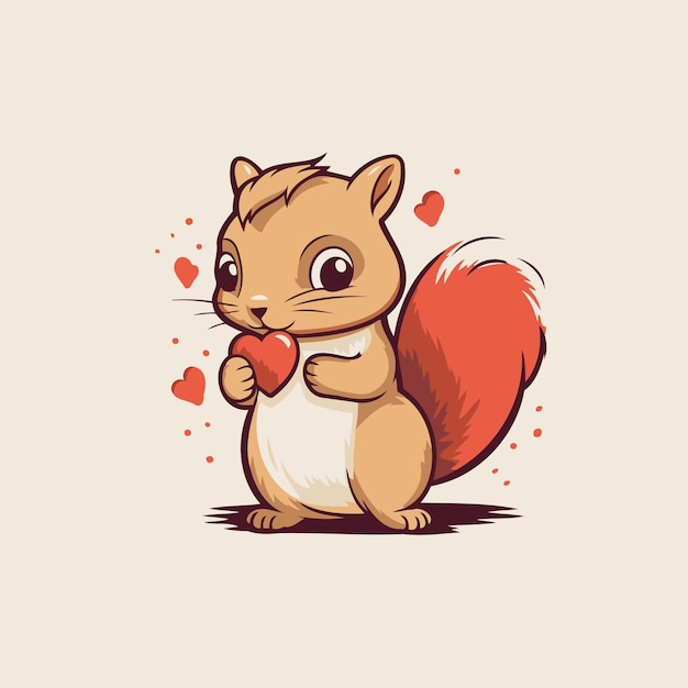 Squirrel holding a red heart in its paws Vector illustration