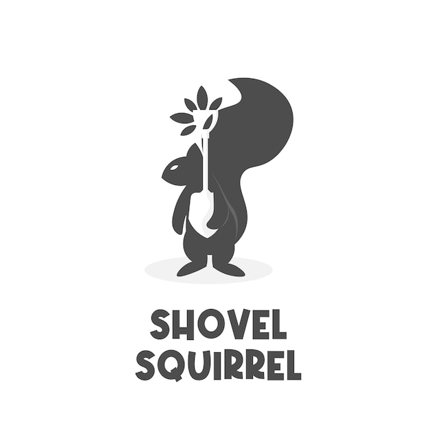 Squirrel Illustration Logo with Shovel