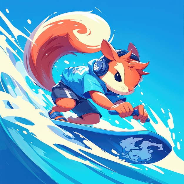 Vector a squirrel is waterskiing cartoon style