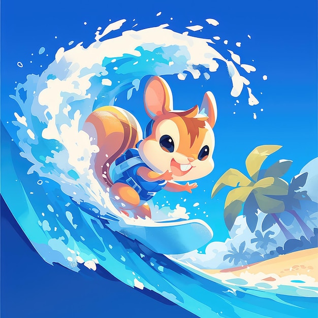 A squirrel is waterskiing cartoon style