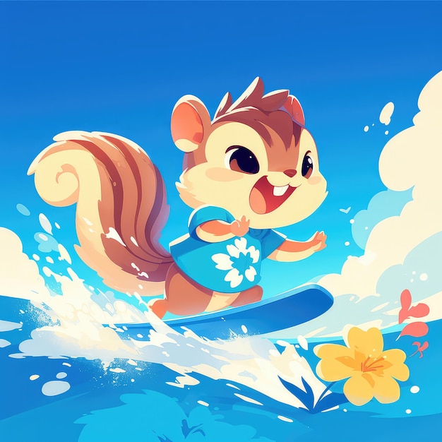 Vector a squirrel is waterskiing cartoon style