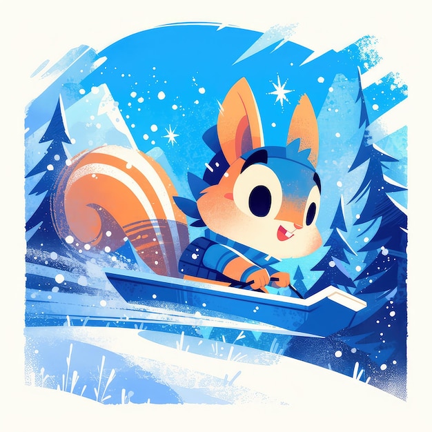 A squirrel is waterskiing cartoon style