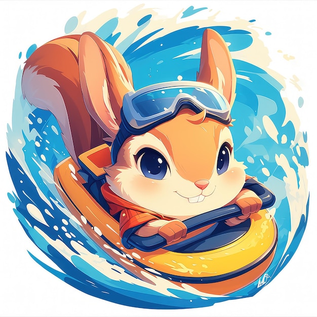 Vector a squirrel is waterskiing cartoon style