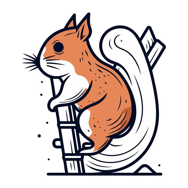 Vector squirrel jumping over the bridge vector illustration in cartoon style