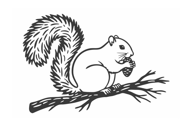 Vector squirrel line art vector illustration
